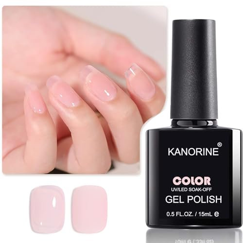 KANORINE Sheer Hot Pink Gel Nail Polish, Jelly Milky Pink Translucent Color UV LED Light Cure Gel Polish for Nail Art DIY Manicure and Pedicure at Home 15ML
