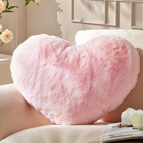 Yhoelata Valentinstag Herzkissen, Hellrosa Herzform Kissen Kuschelkissen, Love Zierkissen Aesthetic, Plüsch Kissen für Wohnzimmer Sofa Schlafzimmer Bett, Geschenk 26x36 cm