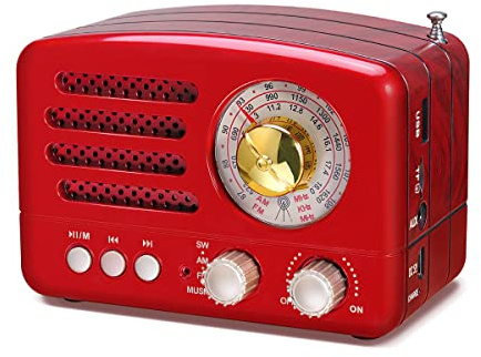 PRUNUS J-160 Retro Vintage AM FM Radio with Bluetooth Speaker, Gifts for Mom, USB/TF Card Playback, Small Transistor Radios Battery Operated, Rechargeable Radio