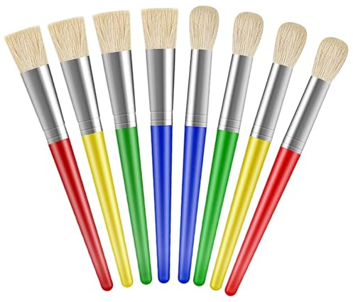 8 PCS Paint Brushes for Children, Kids Paint Brushes Round and Flat, Colorful Childrens Paint Brushes for Children Toddlers Beginners, Paint Brush Set Kids for Washable Paint Acrylic Paint