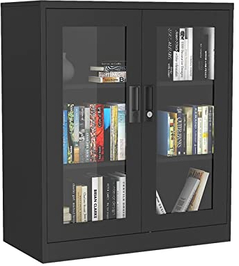 Büroschränke Aktenschrank aus Stahl mit Glastür und abschließbarem Schließfach for Büro, Wohnzimmer, Schlafzimmer, Küchenschrank Filing Cabinet