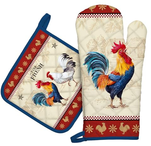 Arquiel Ofenhandschuh und Topflappen 2er Set, 100% Baumwolle Herbst Kochhandschuhe, Hitzebeständiger Küchenhandschuh Topflappen Herbst Zum Kochen Backen Grillen Geschenk,Vintage-Schwanz