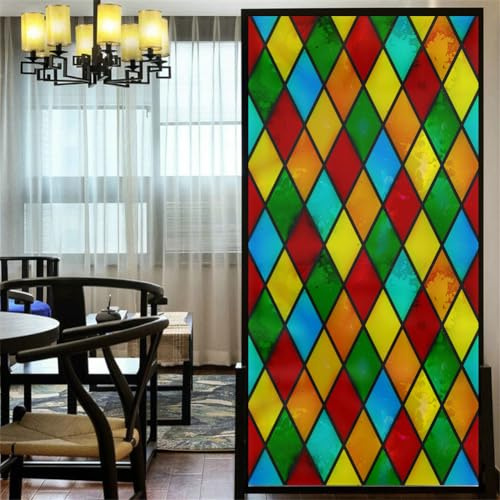 LXDWEI Pellicola per Finestre Privacy Stile Chiesa Europea in Vetro Colorato Senza Colla, Adesivo Statico Decorativo per Finestre 50x80cm (L x P)