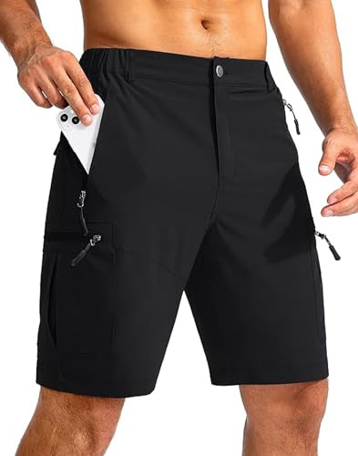 Tansozer Korta vandringsbyxor för män med dragkedja utomhus sommar cargo shorts, svart, M