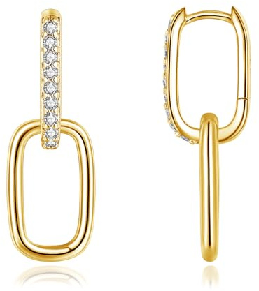 Loutade Convertible Link Earrings for Women, 925 Sterling Silver Double Oval Hoop Earrings, Hypoallergenic Paperclip Chain Link Earrings, Minimalist Geometric Silver Drop Dangle Earring for Girls