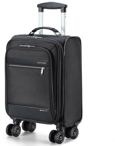 Ponhog Handgepäck Koffer Stoff 45x36x20cm, Weichschale Kabinentasche mit 4 Rollen,Leicht Rollkoffer Reisekoffer Weichgepäck Trolley Gepäck Cabin für Reisen, Arbeit, Schule, Schwarz
