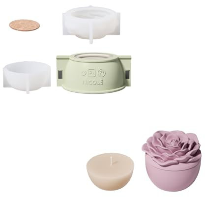 BOOWAN NICOLE Rose Blume Kerzengefäße mit Deckel Beton Silikonformen & 70ML Kerzen Nachfüll Silikonformen,- Kerzenständer Gips Gießformen für Kerzenherstellung Handwerk (SH1074+LZ0698)