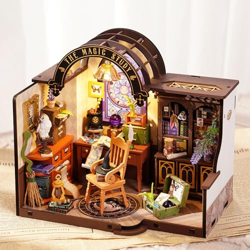 Rolife Puppenhaus Das Magische Arbeitszimmer DIY Miniaturhaus Bausatz mit LED Lichtern und Möbeln Sammlerstück Kunst und Handwerk für Erwachsene Heimdekoration Geburtstagsgeschenk