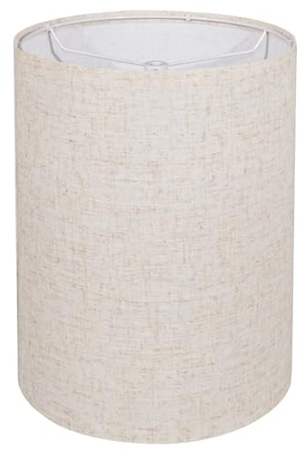 Tall Drum Lamp Shade for Table Lamps, Floor Lamp, Cloth Lampshade 10 Top X 10 Bottom X 13 High, Beige Large Line Fabric, Easy Assembly