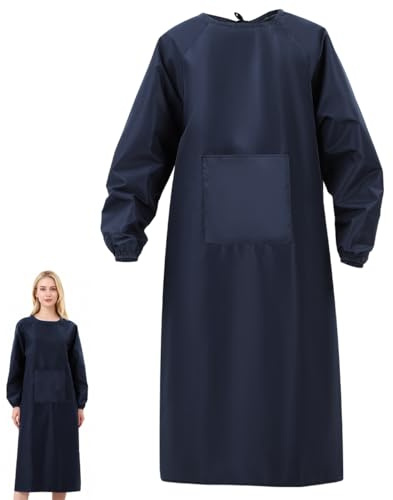 OSALADI Tablier Imperméable À Manches Longues Avec Poche Tablier De Travail Résistant À L'Huile Pour Hommes Femmes Vaisselle Nettoyage Et Travaux De Laboratoire Protection Robuste Gris