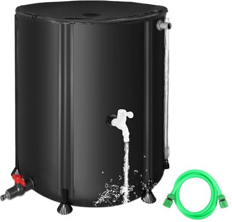FAMIROSA 50 Gallon / 200L Collapsible Rain Barrel, Foldable PVC Rain Barrels to Collect Rainwater from Gutter, Portable Water Storage Tank Container with Hose Spigot, Water Catcher Collector Black