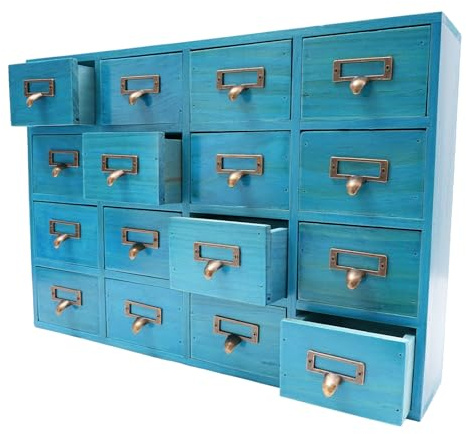 SanBouSi 16 Schubladenbox Holz Schubladenschrank Apothekerschrank Vintage Holzschublade Organizer Kräuter Aufbewahrungsbox Büroaufbewahrung, Bastelprojekt