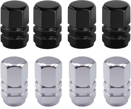 8 Pcs Aluminum Tire Valve Stem Caps Aluminum Tyre Valve Caps Screw-On Wheel Caps Accessoriesfor Car Tyres Universal Tyre Valve Caps Car Caps with Gasket for Motorbike, Trucks,SUV.