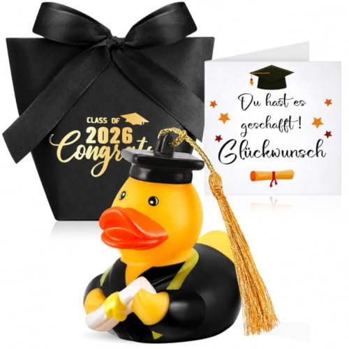 Kasyat Doktorhut Quietscheente Geschenkset Bestandene Prüfung Lustige Badeente mit Diplom Class of 2026 Originelles Abschluss Geschenk für Studenten Bachelor Master (Formal) | Bestandene Prüfung, Class of 2026, Lustige Badeente mit Diplom, für Studenten Bachelor Master