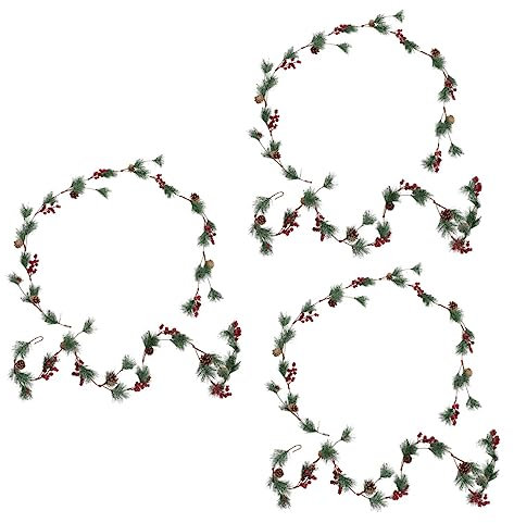 Zerodeko 3 Stück Rotes Fruchtrattan kiefernzweig künstlich künstliche kiefernzweige glitzernde weihnachtsgirlande künstliche Weihnachtsrebe Herbstdeko für zu Hause Girlande vor der Haustür