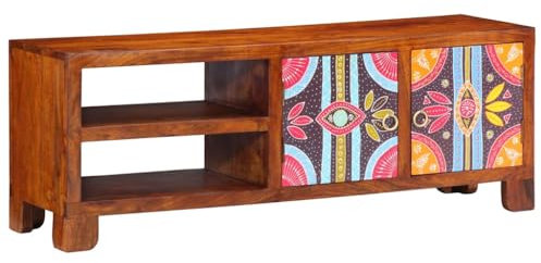 Homgoday Meuble TV multicolore, 110 x 30 x 40 cm, bois massif, Acacia, meuble TV meuble bas pour TV pour table de salon industriel, support TV salon M-4016503