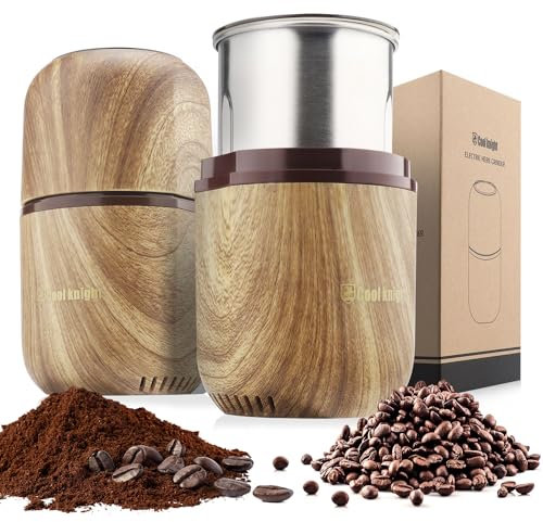 COOL KNIGHT Molinillo de Café Eléctrico, Molinillo de Especias, Molinillo de Café Eléctrico con Cuchilla de Acero Inoxidable 304, Adecuado para Granos de Café, Especias, Hierbas, Granos, Frutos Secos.