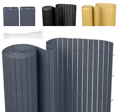 Ribelli® PVC Sichtschutzmatte mit Steg, Sichtschutzzaun ohne Bohren, Sichtschutz Zaun mit Kabelbindern, Windschutz Wetterfest für Garten, Balkon und Terrasse (90 x 300 cm, Grau)