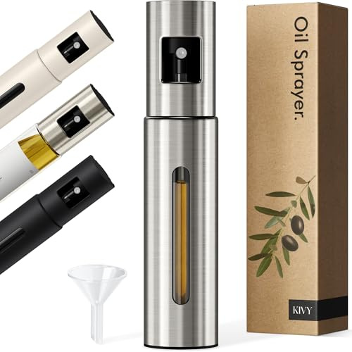 KIVY Pulvérisateur d'huile de cuisine [acier inoxydable et verre] Flacon pulvérisateur d'huile précis - Flacon pulvérisateur d'huile - Pulvérisateur d'huile pour huile alimentaire - Pulvérisateur