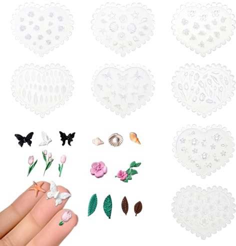 Realand Modelliermassen-Formen für Ohrringherstellung, Mini-Silikon-Formen mit Seestern, Muscheln, Blumen, Schmetterlingen, Blättern, Ton-Werkzeugen für Schmuck und Bastelarbeiten, 8 Stück