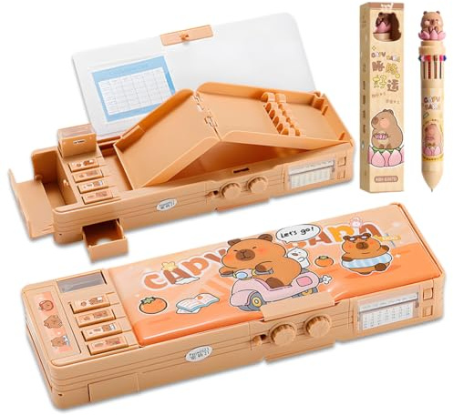 CYGMRFH Capybara Astuccio Multifunzione Pop Up, 12 In 1 Multicolori Penna, Capybara Set di Astuccio, Con Serratura a Password, Penna a Sfera Retrattile, Regalo Carino per Bambini & Studenti