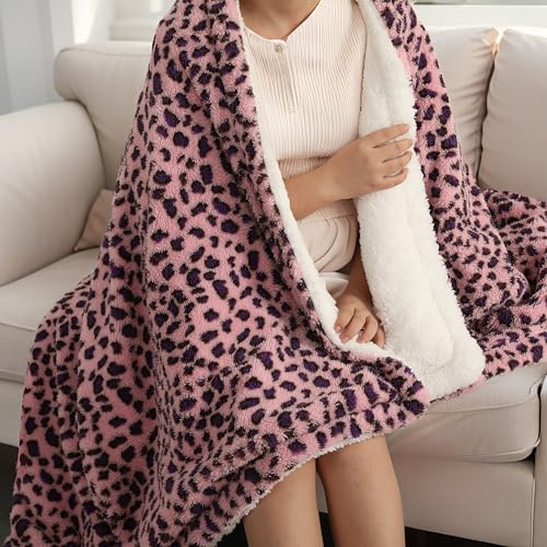 Centhermy Electric Heated Blanket 130x180cm Single – Leopard Print Throw with 9 Heat Settings & 9H Timer, Fast Heating & Overheat Protection – Pink & Purple