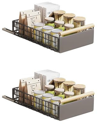 Teleskopschublade, 2PCS Faltbar Ausziehbare Schublade Küche, 23.5*11*39.5~56.5cm, Metall Ausziehbarer Schrank Organizer, Kein Bohren Pull Out Cabinet Drawer Organizer, Küchenschrank Organizer, grau