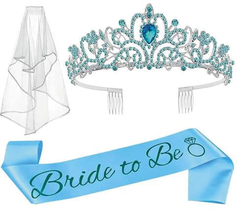 Bachelorette Party Decorations (3 Pcs) - Bride to Be Crown, Sash & Veil, Bridal Shower Supplies & Favors for Women