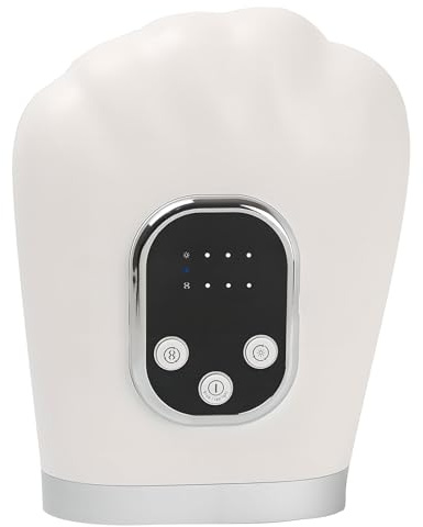 Appareil de massage des mains à 3 niveaux de pression et de chaleur avec thérapie par lumière rouge/bleue, coussins gonflables élastiques pour un massage complet de la paume