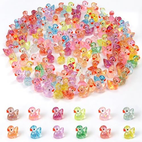 KIBBEH 150 Stück Mini Enten mit Glitzer, Kleine Glitzernde Enten | Glitzerndes Enten Harz, ideal für Miniaturgarten, Aquarium, Puppenhaus Deko, Bastelprojekte, Partygeschenke, wasserfest