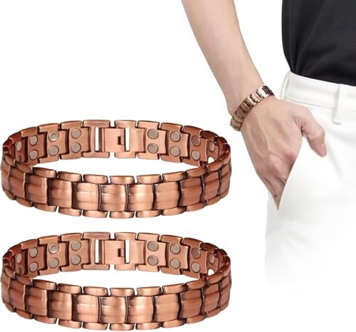Magnetarmband Für Männer | 2 Stück Kupferarmband Mit Ultra Starke Magneten Herren | Adjustable Magnetisches Kupferarmband | Stilvolles Herren Schmuck Accessoire Für Fitness Reisen Golf Tennis
