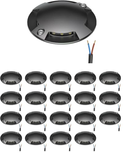 ledscom.de 20 pièces LED lampe de sol, marquage de chemin RUNDA pour l'extérieur, IP67, 4-flamme, anthracite, rond, 70mm Ø, blanc chaud