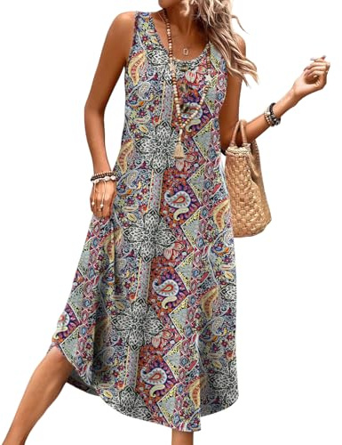 WIHOLL Summer Dresses for Women UK Ladies Sleeveless Dress Womens Button Front Beach Sundresses with Pockets Midi Length Dresses