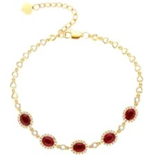 Epinki Armbänder Damen 14K Gelbgold 585, Klassiker Armband Frau Schlicht Rubin 2ct (Ovalschliff, Rot), Armreifen mit Moissanit Au585 Gold Echt Gold, 22CM