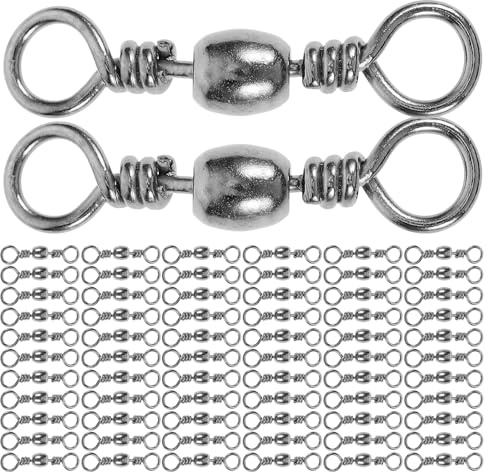 HOLIDYOYO Eslabones Giratorios para Pesca de Barril 2/0 150 Piezas Acero Alto Carbono Negro Conector Giratorio de Línea Rotación 360° para Pesca en Agua Dulce y Salada Aparejos