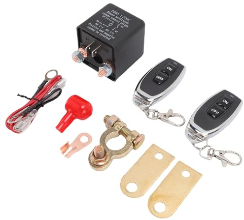 Odorkle Ferngesteuerter Batterie-Trennschalter, 200 A, Anti-Diebstahl-Killer-Schalter, PA-Nylon-Abdeckung mit Messingklemmen für Autos, LKWs, Wohnmobile, Marine, 360 A Maximaler Strom, Einfache