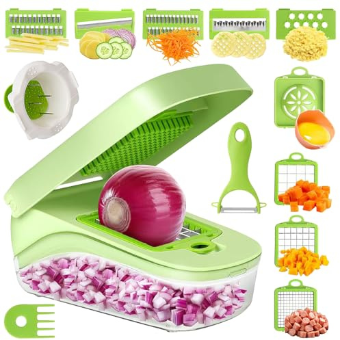 17 in 1 Gemüseschneider Multifunktional & Praktisch, Gemüse, Kartoffelsalat, Kräuter & Lebensmittel Schneidehilfe mit Sicherheitsschutz, Küchenhelfer für Salat, Obst