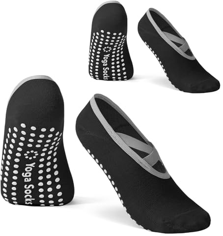 Vancle 2 Paar Anti-Rutsch Socken für Yoga Damen 36-41 mit Band für Pilates, Barre, Reformertraining & Fitness, Stoppersocken