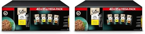 SHEBA Mini Filets - Sachets Fraîcheur en Sauce, Sélection à la Volaille pour Chat Adulte - 40x85g (Lot de 2)