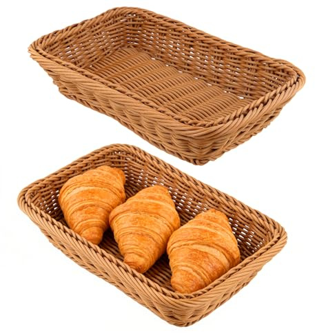 JAPCHET 2 Pack 30 x 20 x 7cm Wicker Woven Bread Baskets, Imitation Rattan Food Storage Basket for Kitchen Home Display