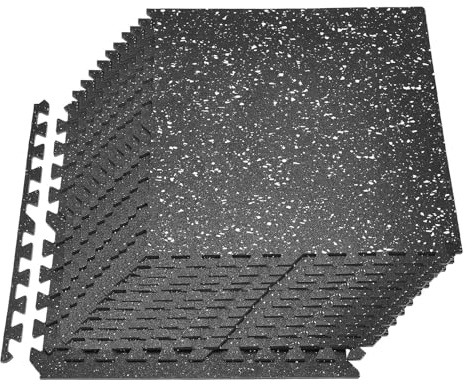 VEVOR Esterilla Puzzle 24 Piezas de 610 x 610 x 10 mm, Suelo Gimnasio de Goma EVA, Colchoneta de Ejercicios Alta Densidad con Puntos Blancos Antigolpe Antiruido Antideslizante para Casa, Equipo Pesado
