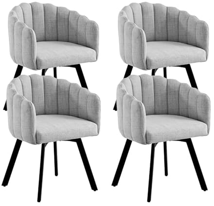 SUPPNEED Esszimmerstühle 4er Set Drehbar, Drehstühle Esszimmer mit Armlehnen, Polsterstühle aus Leinenstoff, Drehsessel mit Metallbeinen, Küchenstühle, Sessel Wohnzimmer (4, Grau)