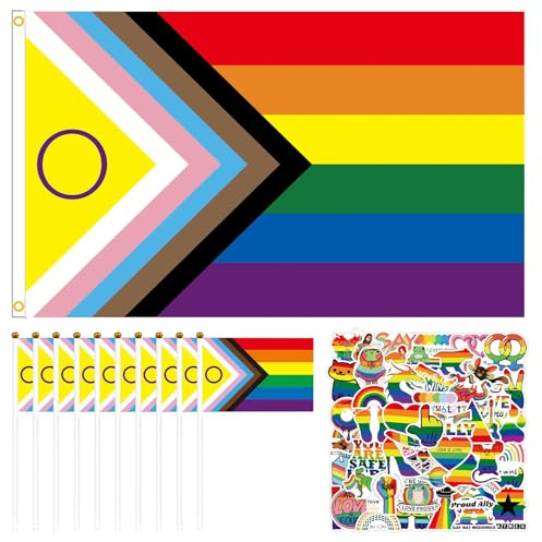 Bandera LGBT, yisight Bandera Orgullo Gay, 90x150cm, LGBT Flag, 10 Bandera Lgbt Pequeña, 50 Pegatinas de Orgullo, LGBT Gay Pride Bandiera del Capo Set, para Desfile, Festival, Fiesta, Carnaval