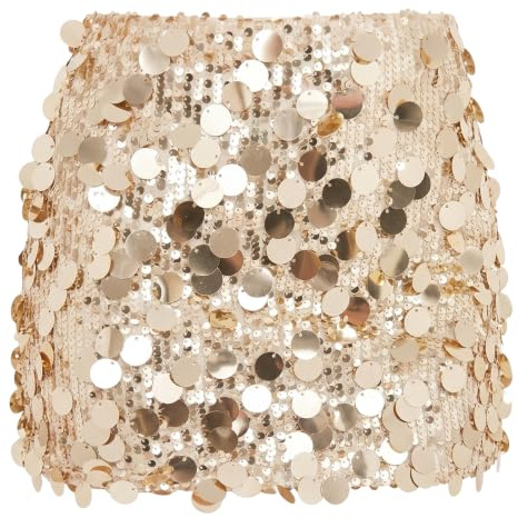 Glitzer Pailletten Rock Damen - Champagner Goldener Mini Rock mit Fransen für Bauchtanz, Festival, Karneval & Rave Outfit - Verstellbares Hüfttuch Paillettenrock Tanzkleid