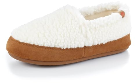 Acorn Soft & Cozy House Slippers for Women - Fleece Lining, Suede Rand, Rubber Sole, Cloud Cushion for Indoor/Outdoor, Buff Popcorn, 11-12
