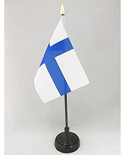 AZ FLAG - Tischflagge Finnland - 15x10 cm Goldene Splitze - Finnische Tischfahne 10 x 15 Cm - Flaggen