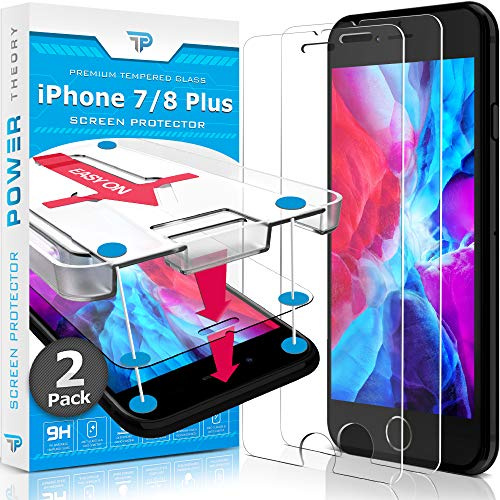 Power Theory Schutzglas für iPhone 8 Plus & 7 Plus Schutzfolie, Glas Displayschutz mit Schablone, Displayschutzfolie, Glas Folie mit Anbringhilfe [2 Stück]