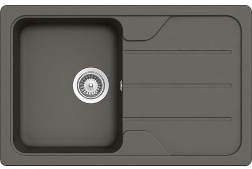 SCHOCK Küchenspüle 78 x 50 cm Formhaus D-100S Asphalt – CRISTALITE® Dunkelgrau mit Abtropffläche – Reversible Einbauspüle für 45 cm Unterschrank – Pflegeleichte Quarzkomposit-Oberfläche
