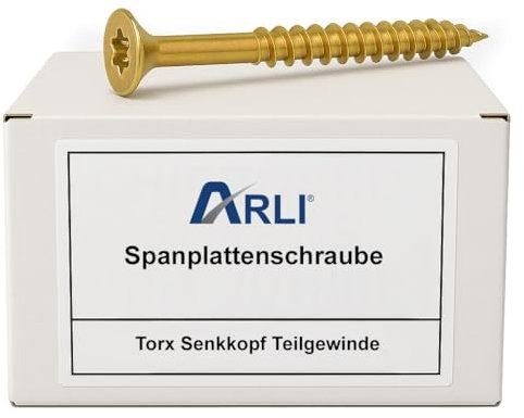 ARLI 200x Spanplattenschrauben 4 x 80 mm | Torx TX20 | Senkkopf | Teilgewinde | Stahl gelb verzinkt Schrauben | Universalschrauben für Holz & Möbelbau
