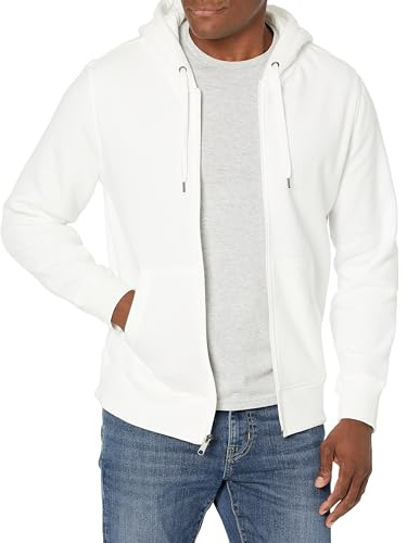 Amazon Essentials Men's Full-Zip Hooded Fleece Sweatshirt Sweater, -Off White, Large